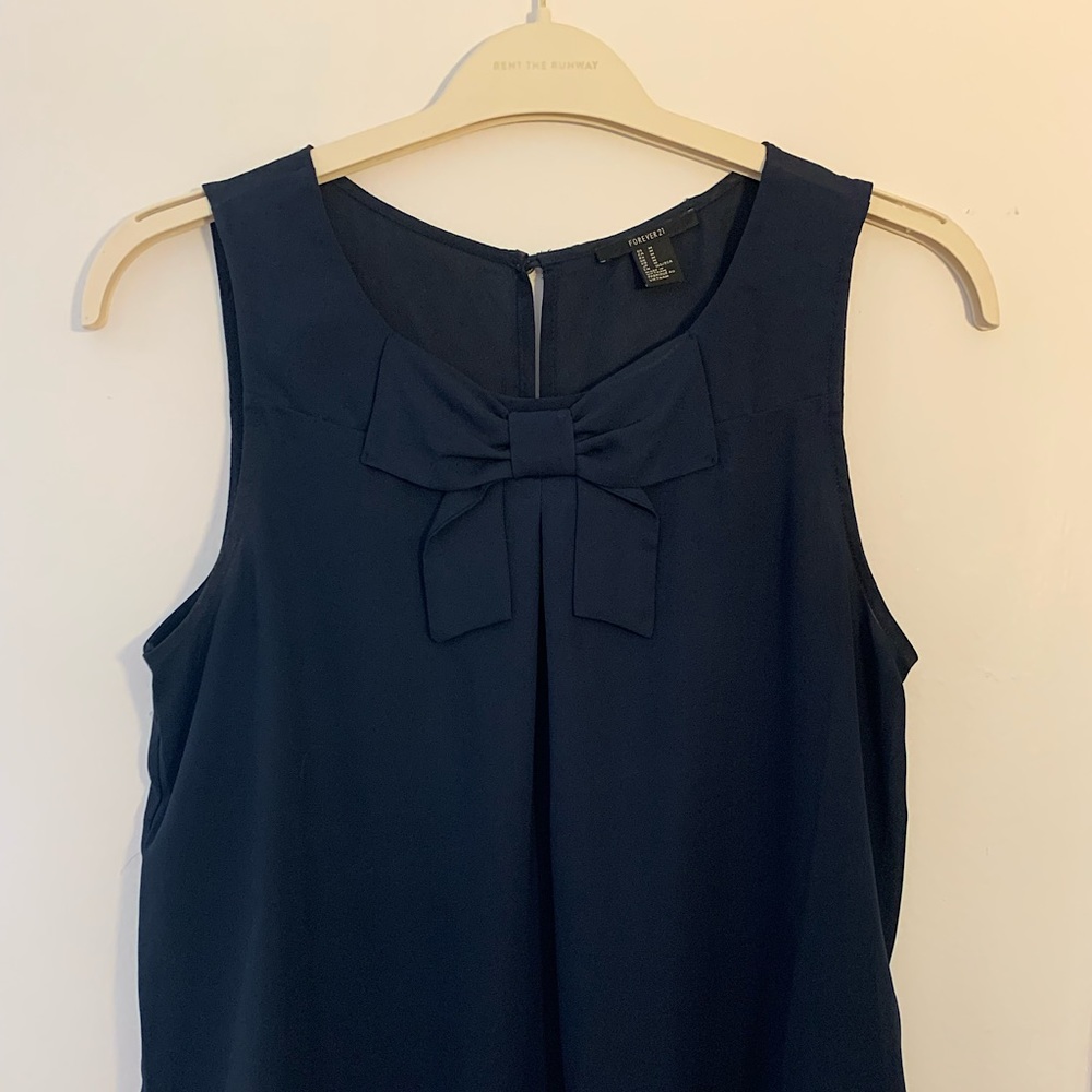 Navy sleeveless blouse top with bow, Forever 21